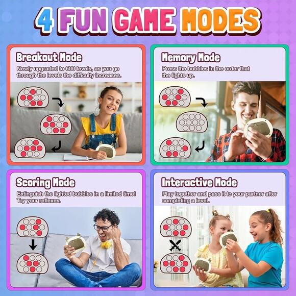 Fast Push Game Fidget Toy Pop Bubble Handheld Light-up Blue Cat AND Brown Deer - Picture 5 of 10